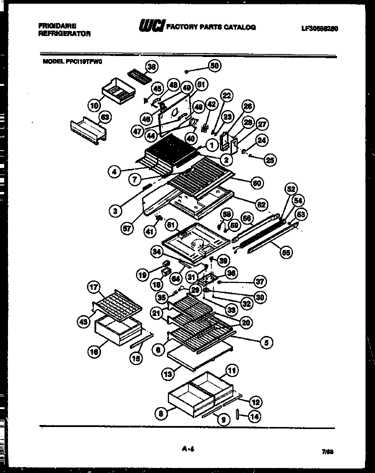 SHELVES AND SUPPORTS Diagram and Parts List for FPCI19TFH0  Frigidaire Refrigerator