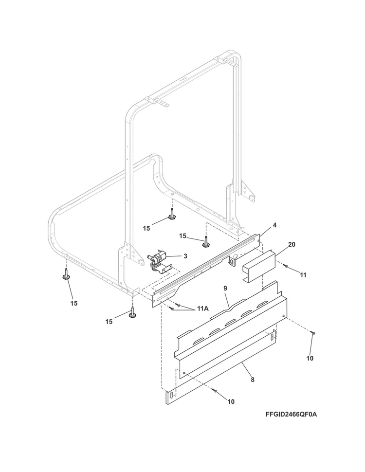 Frame Diagram and Parts List for FGID2466QB3A  Frigidaire Dishwasher