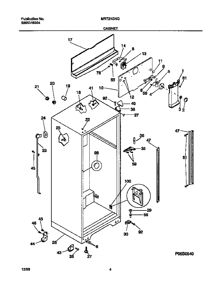 CABINET Diagram and Parts List for MRT21GNGD2  Frigidaire Refrigerator