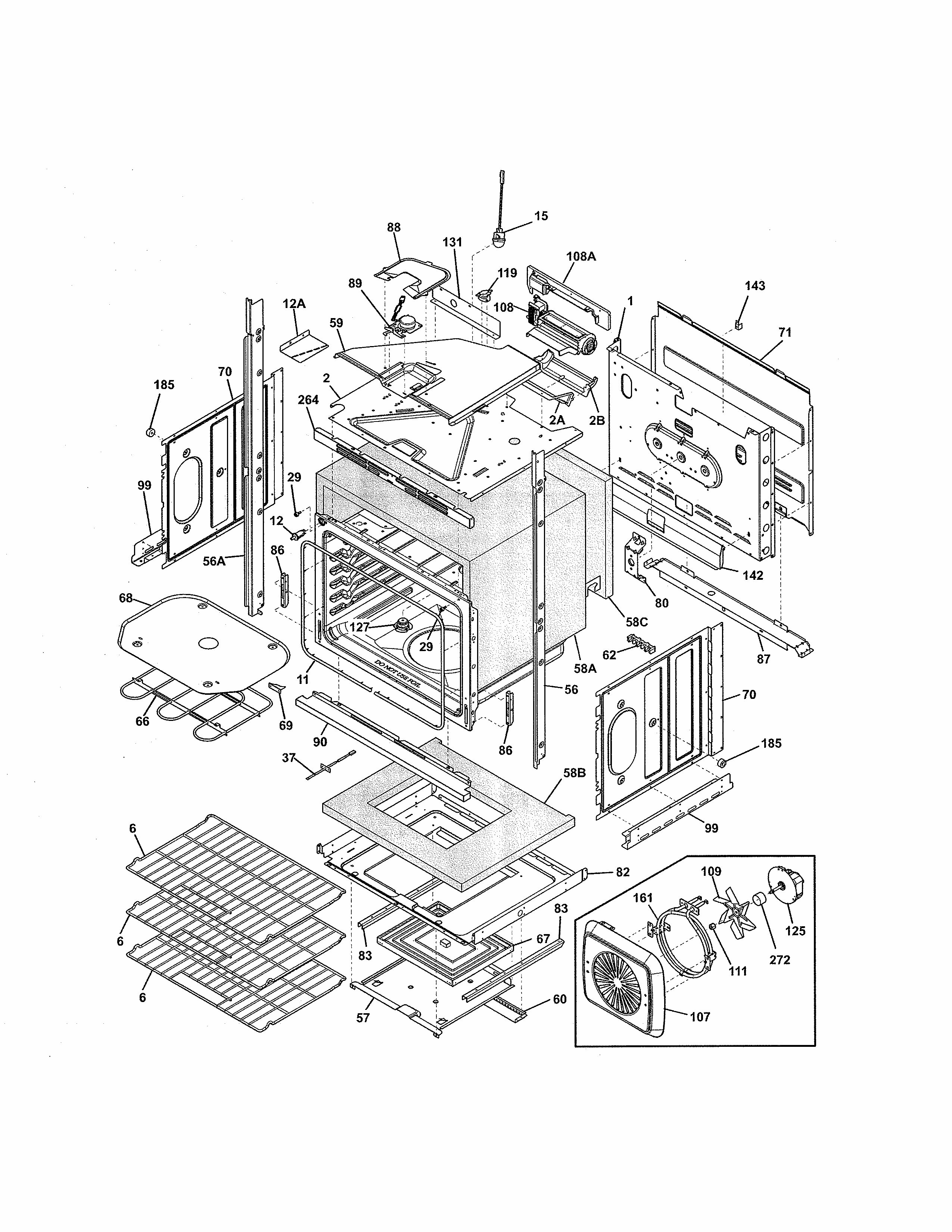 Lower Oven Diagram and Parts List for 79049539311  Kenmore Wall Oven