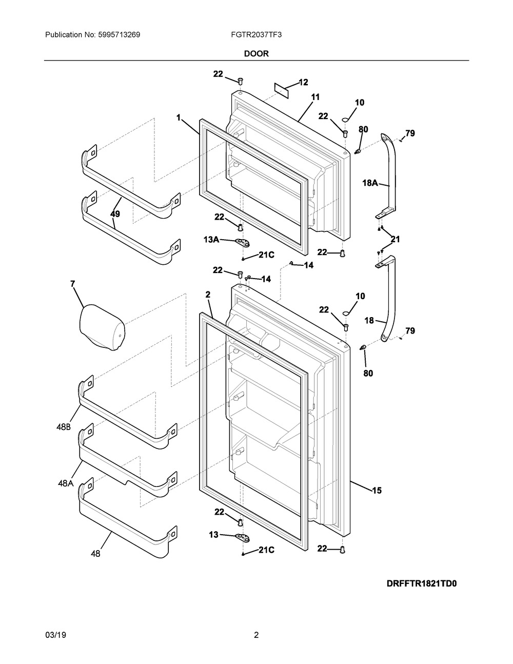 Door Diagram and Parts List for FGTR2037TF3  Frigidaire Refrigerator