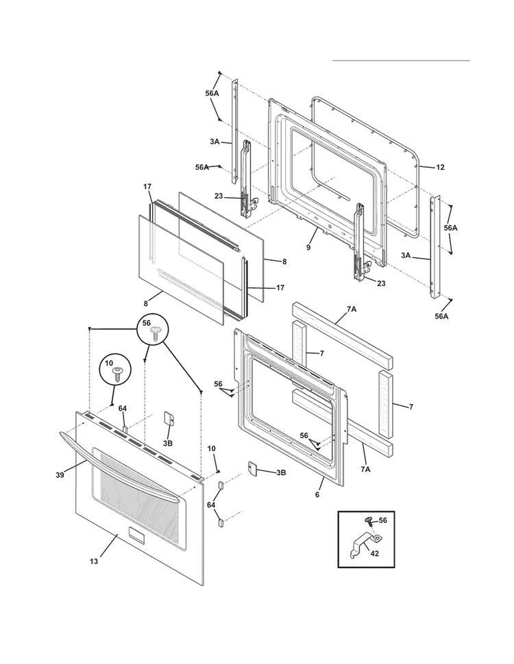 Door Diagram and Parts List for FGES3045KFD  Frigidaire Range