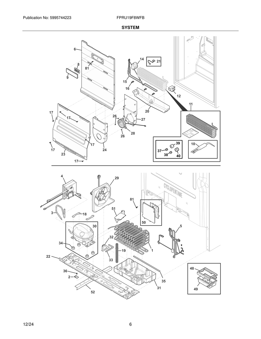 System Diagram and Parts List for FPRU19F8WFB  Frigidaire Refrigerator