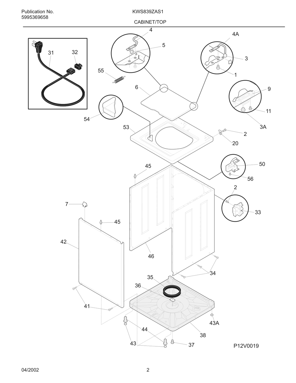 Cabinet/Top Diagram and Parts List for KWS839ZAS1  Frigidaire Washer