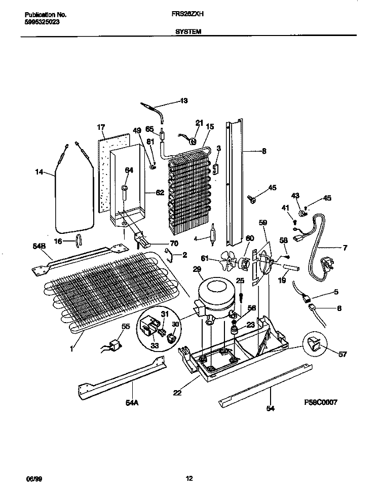 SYSTEM Diagram and Parts List for FRS26ZXHD0  Frigidaire Refrigerator