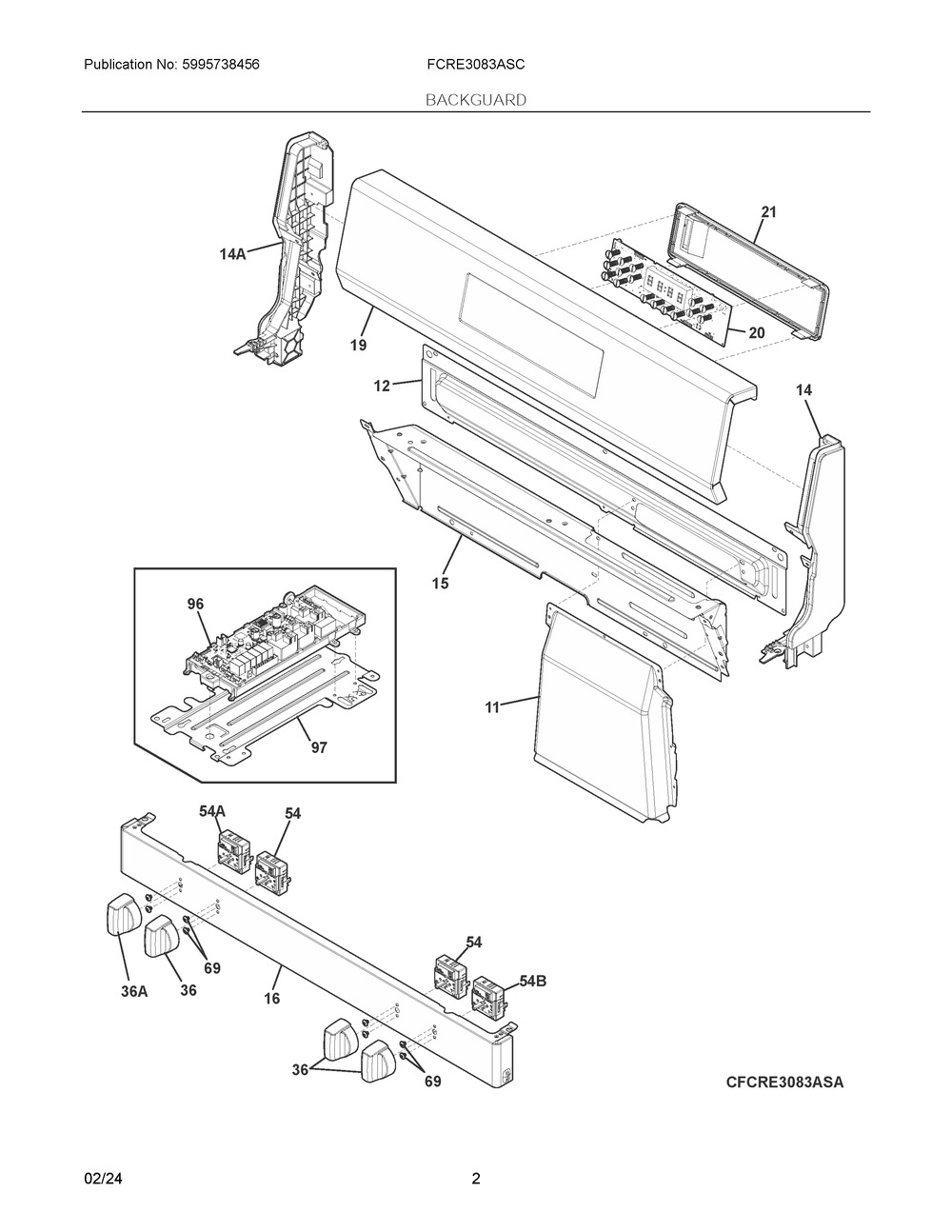 Backguard Diagram and Parts List for FCRE3083ASC  Frigidaire Range