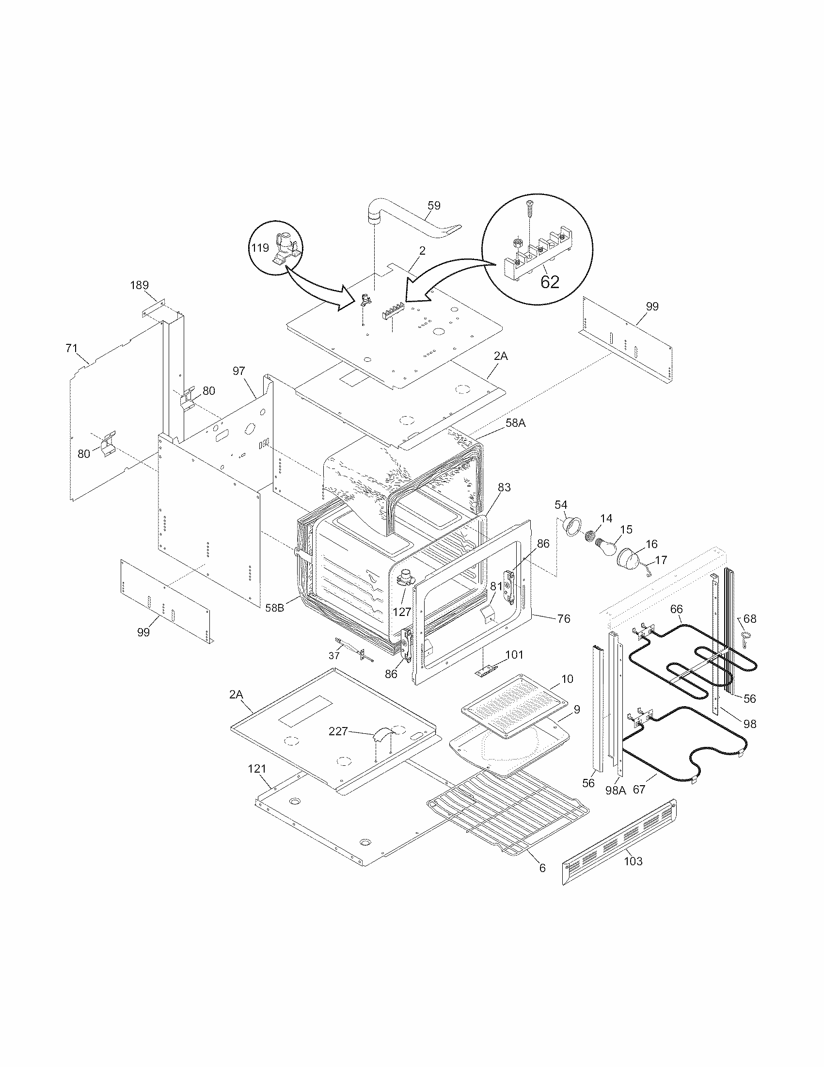 Body Diagram and Parts List for 79040432802  Kenmore Wall Oven