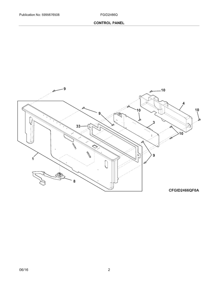 Control Panel Diagram and Parts List for FGID2466QB5A  Frigidaire Dishwasher