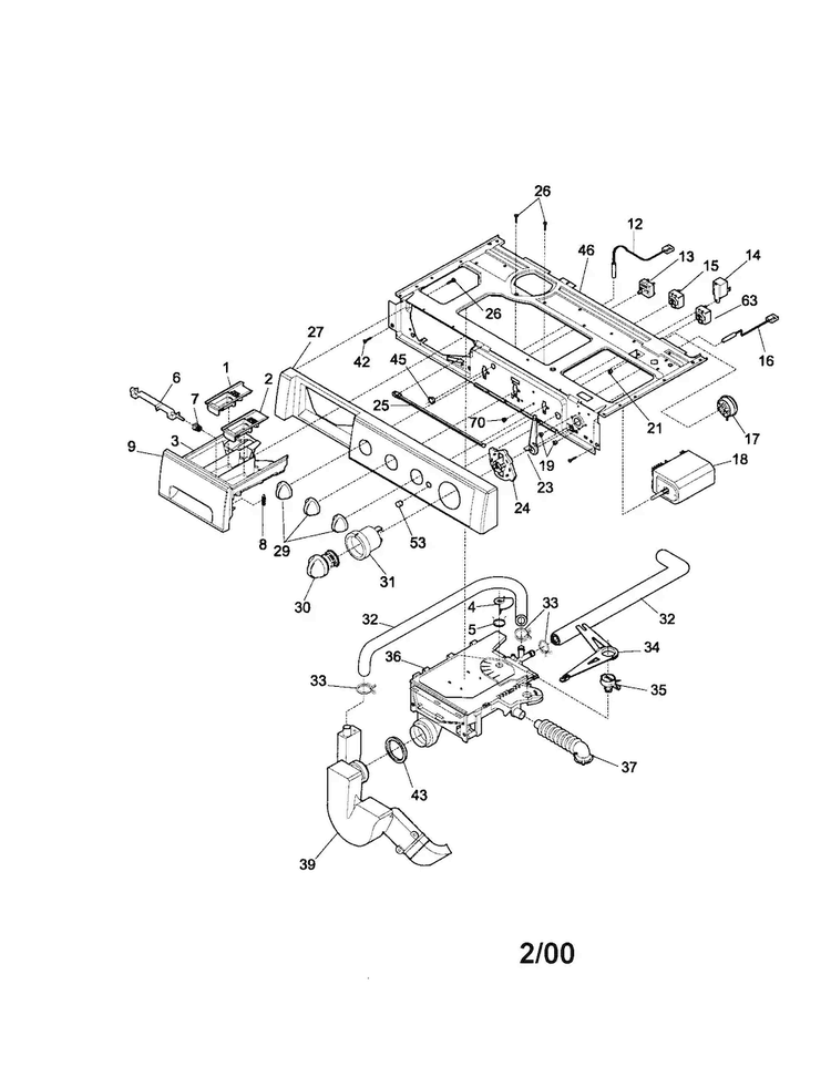 Control Panel Diagram and Parts List for 38712  Frigidaire Washer
