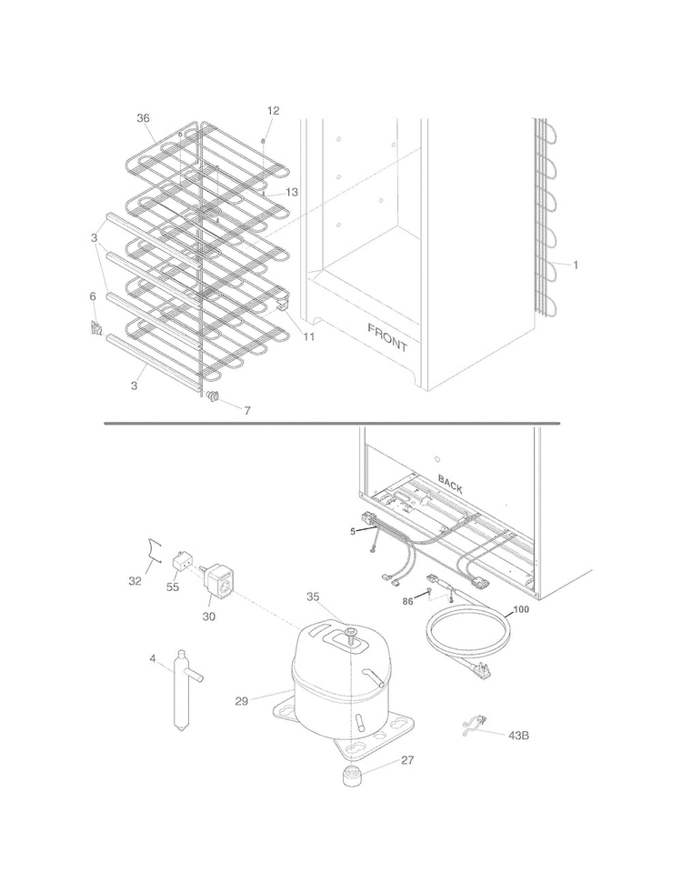 System Diagram and Parts List for 25328042809  Kenmore Freezer