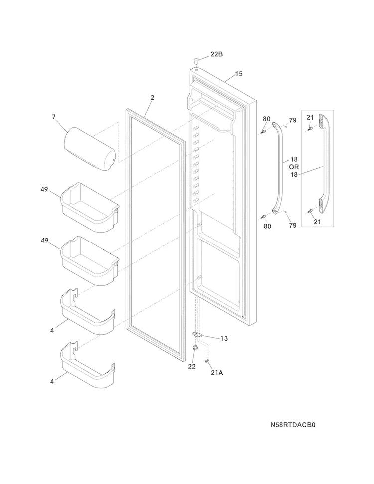Refrigerator Door Diagram and Parts List for FFSS2314QE2A  Frigidaire Refrigerator