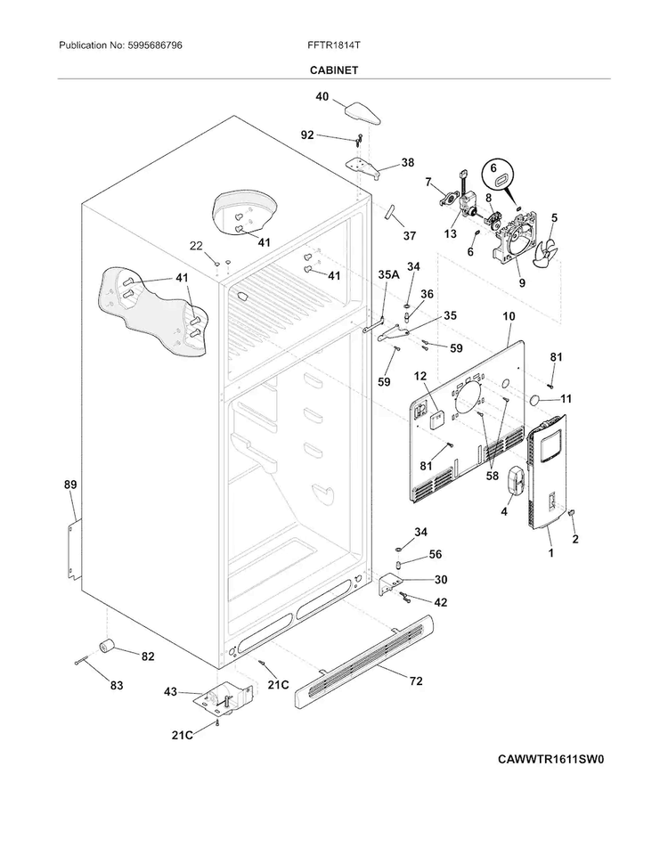 Cabinet Diagram and Parts List for FFTR1814TW0  Frigidaire Refrigerator