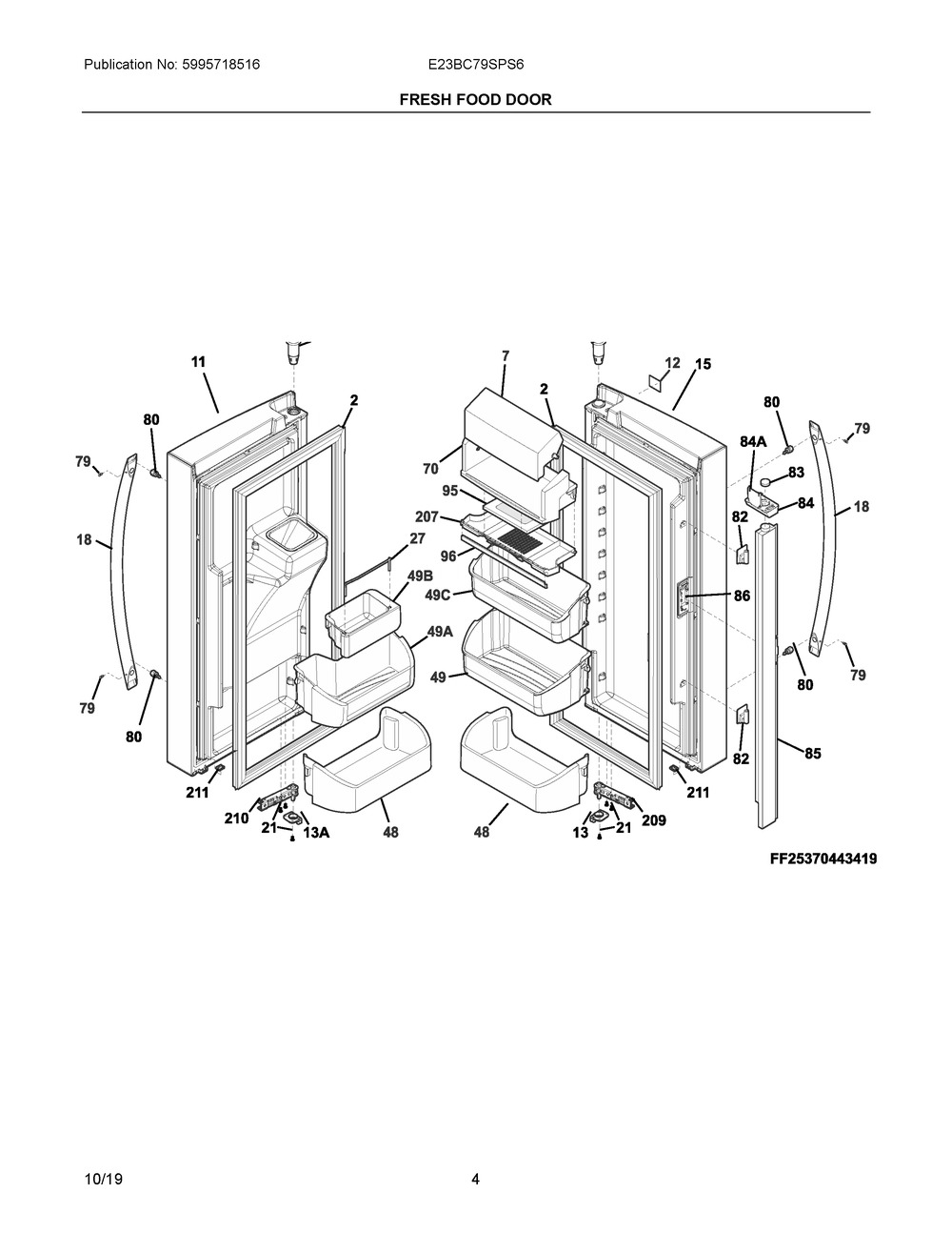 Fresh Food Door Diagram and Parts List for E23BC79SPS6  Frigidaire Refrigerator