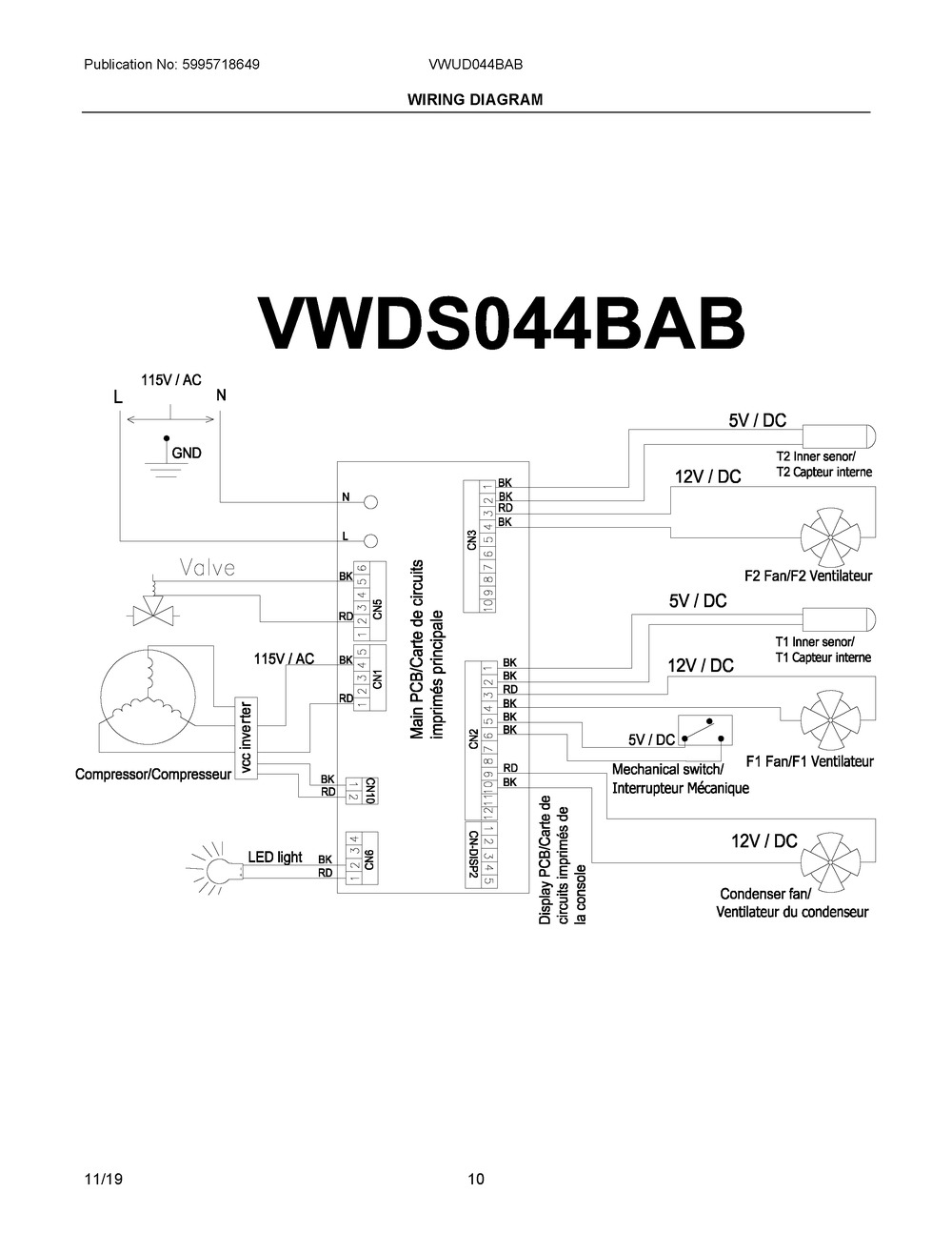 Wiring Diagram Diagram and Parts List for VWUD044BAB  Frigidaire Wine and Beverage Cooler