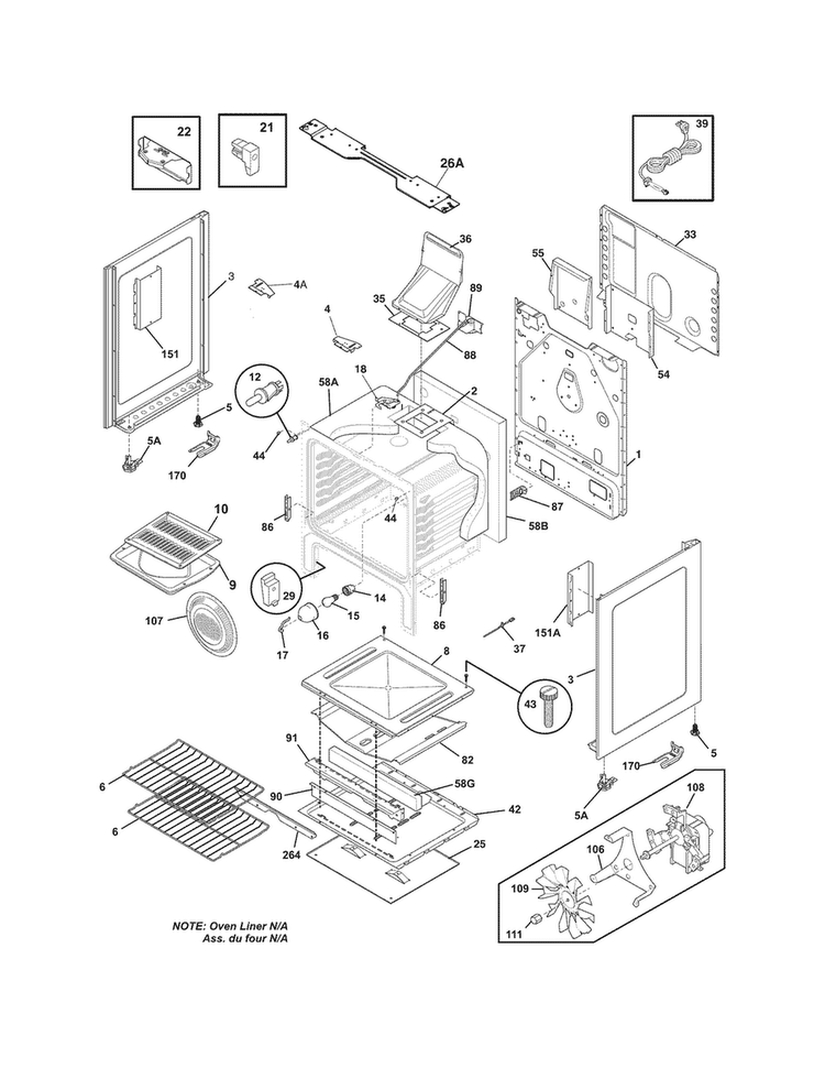 Body Diagram and Parts List for LFGF3019NWA  Frigidaire Range