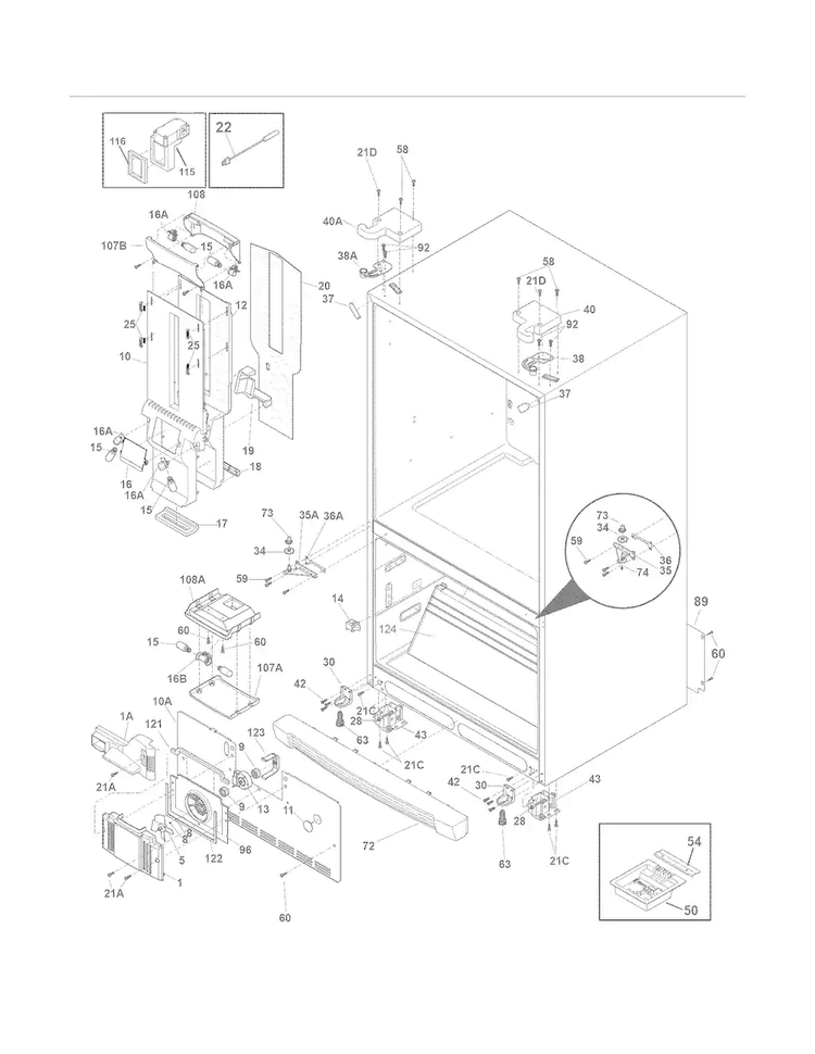 Cabinet Diagram and Parts List for EI23BC36IW5  Electrolux Refrigerator