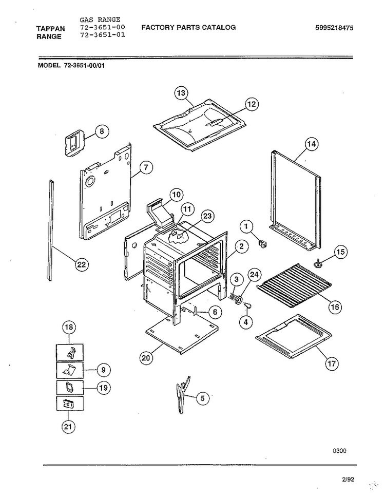 Gas Range Page 8 Diagram and Parts List for 72-3651-00  Tappan Range