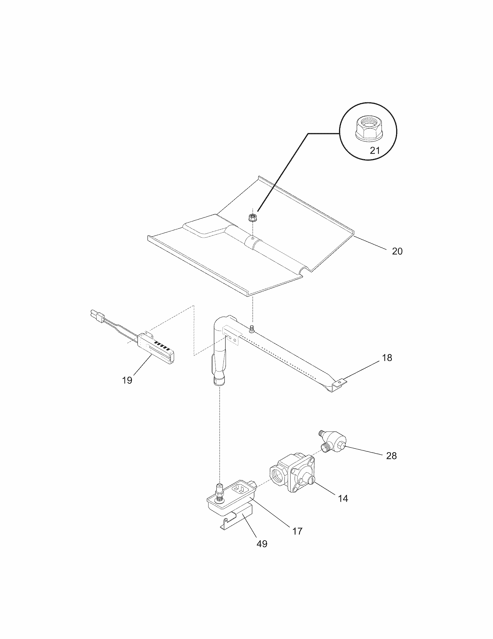 Burner Diagram and Parts List for 79030529801  Kenmore Wall Oven