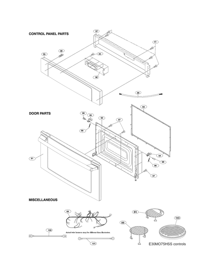 Control Panel,door,miscellaneous Diagram and Parts List for E30MO75HPSB  Electrolux Microwave