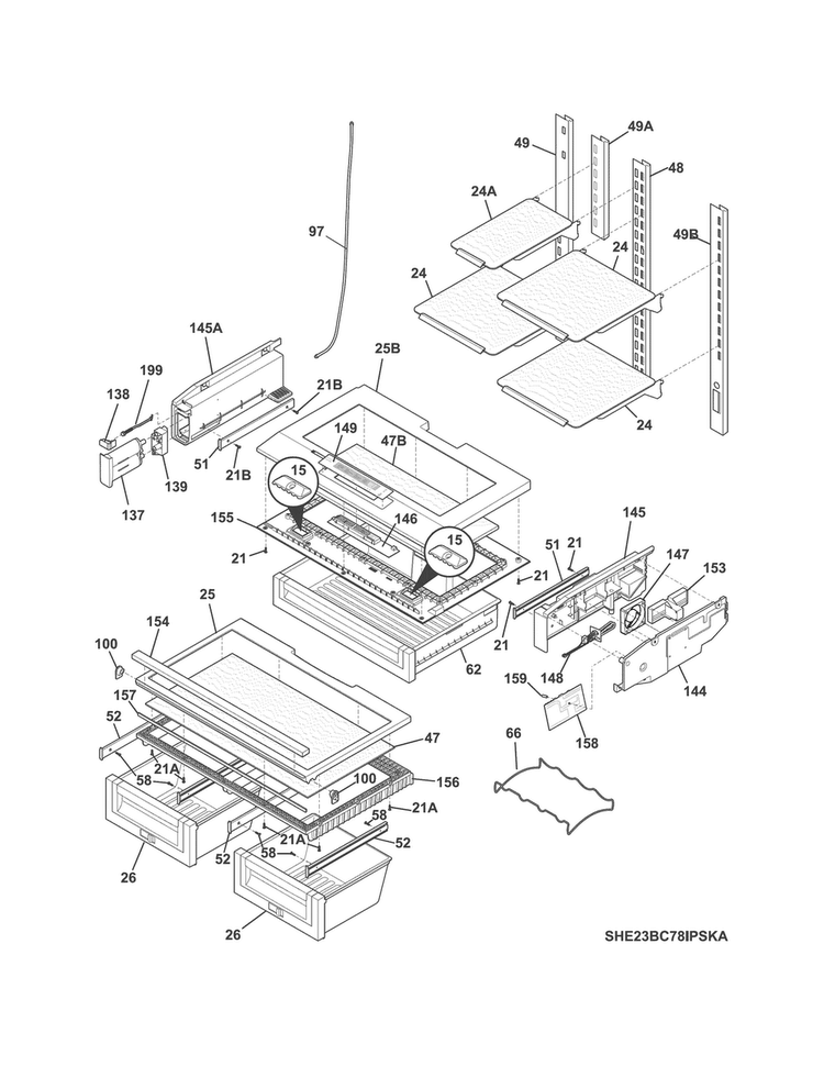 Shelves Diagram and Parts List for E23BC78IPSKA  Electrolux Refrigerator
