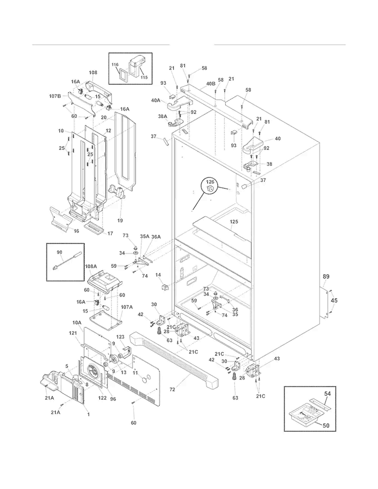Cabinet Diagram and Parts List for FGUB2642LE4  Frigidaire Refrigerator