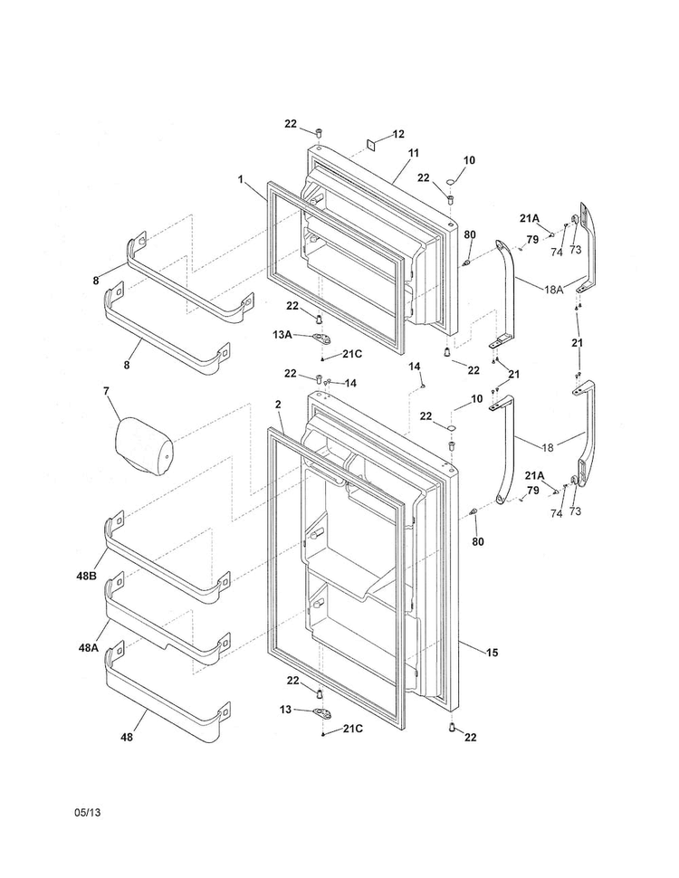 Door Diagram and Parts List for 25368899014  Kenmore Refrigerator