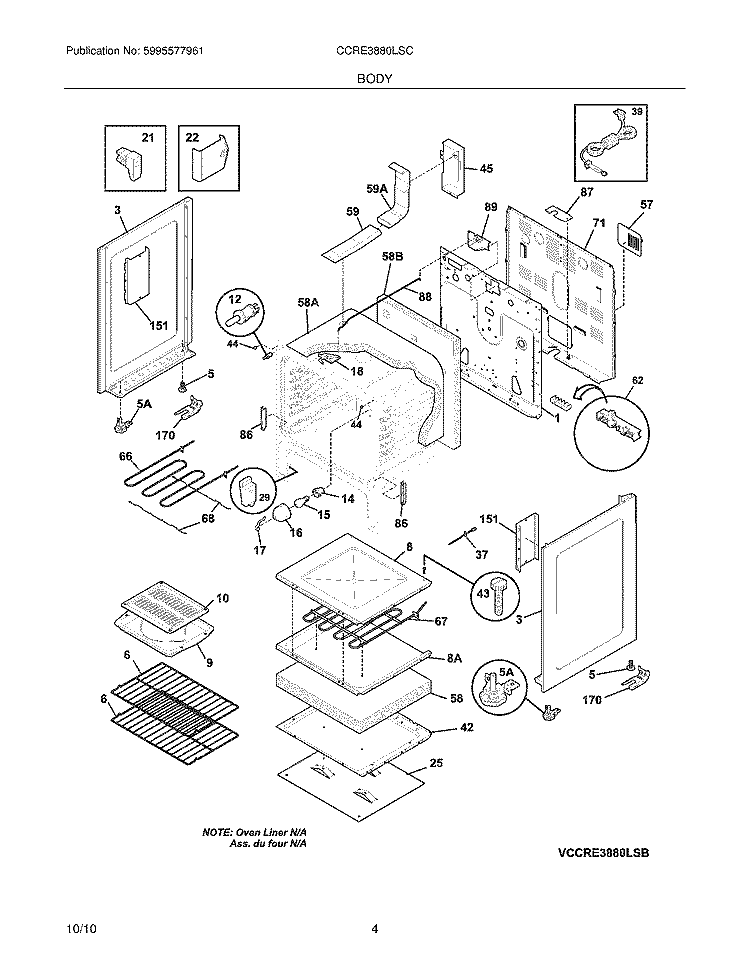BODY Diagram and Parts List for CCRE3880LSC  Crosley Range