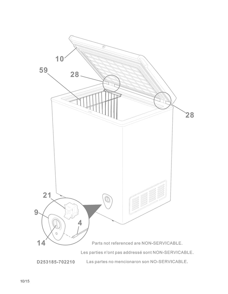 Replacement Parts Diagram and Parts List for 25312909510  Kenmore Freezer