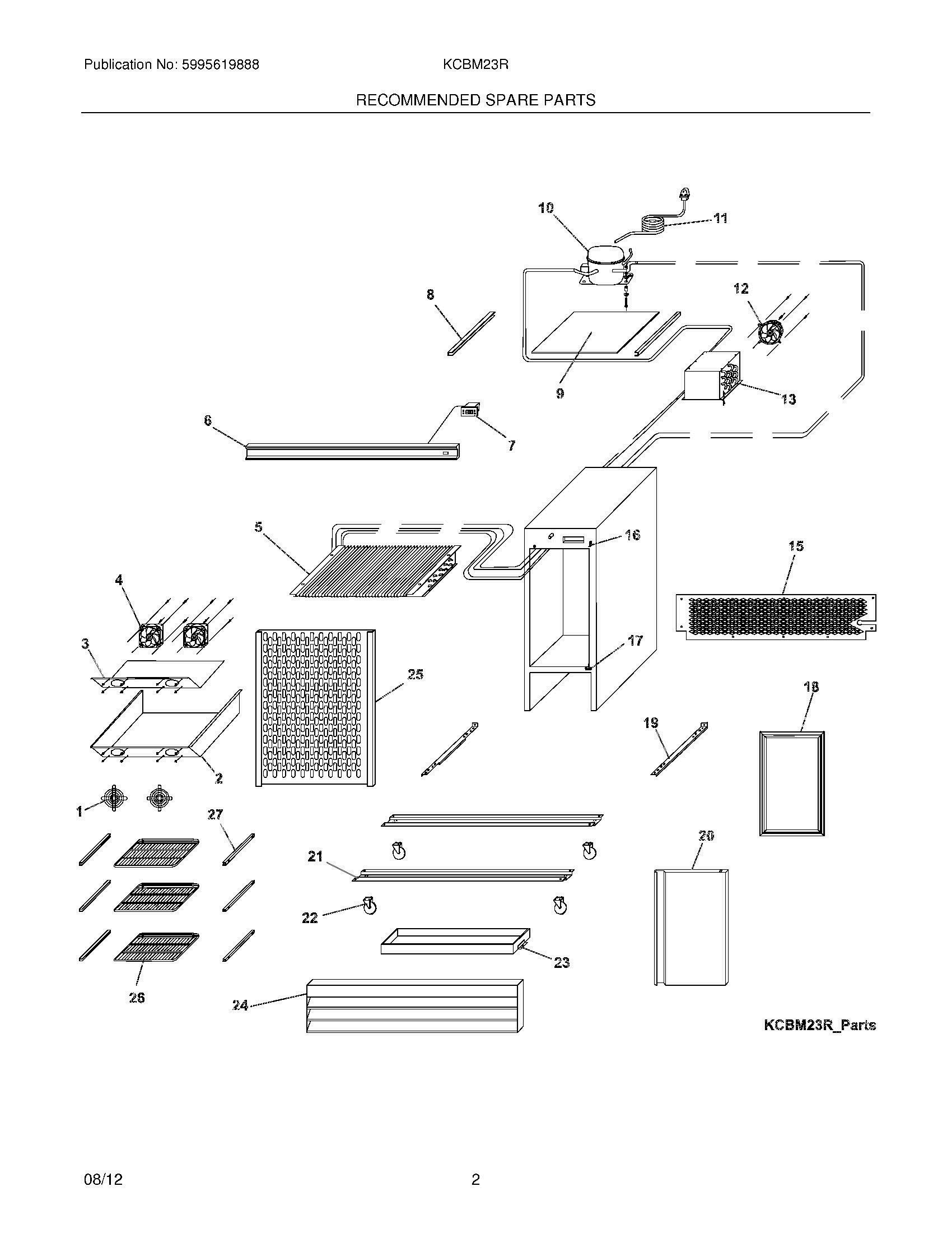 03 - RECOMMENDED SPARE PARTS Diagram and Parts List for KCBM23R  Frigidaire Refrigerator