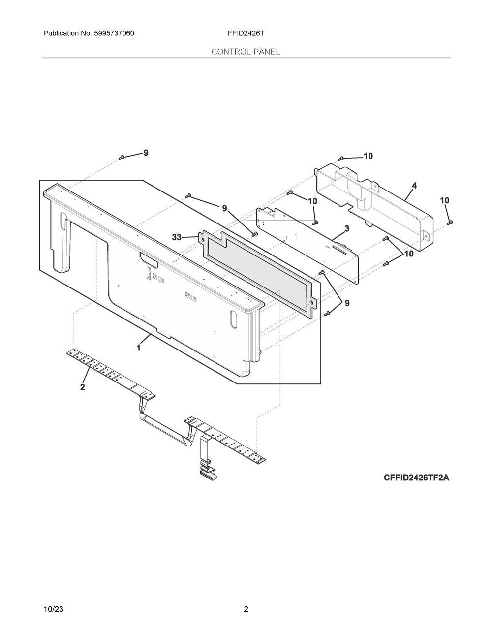 Control Panel Diagram and Parts List for FFID2426TS6A  Frigidaire Dishwasher