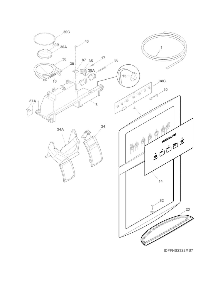 Ice & Water Dispenser Diagram and Parts List for FFHS2322MBB  Frigidaire Refrigerator