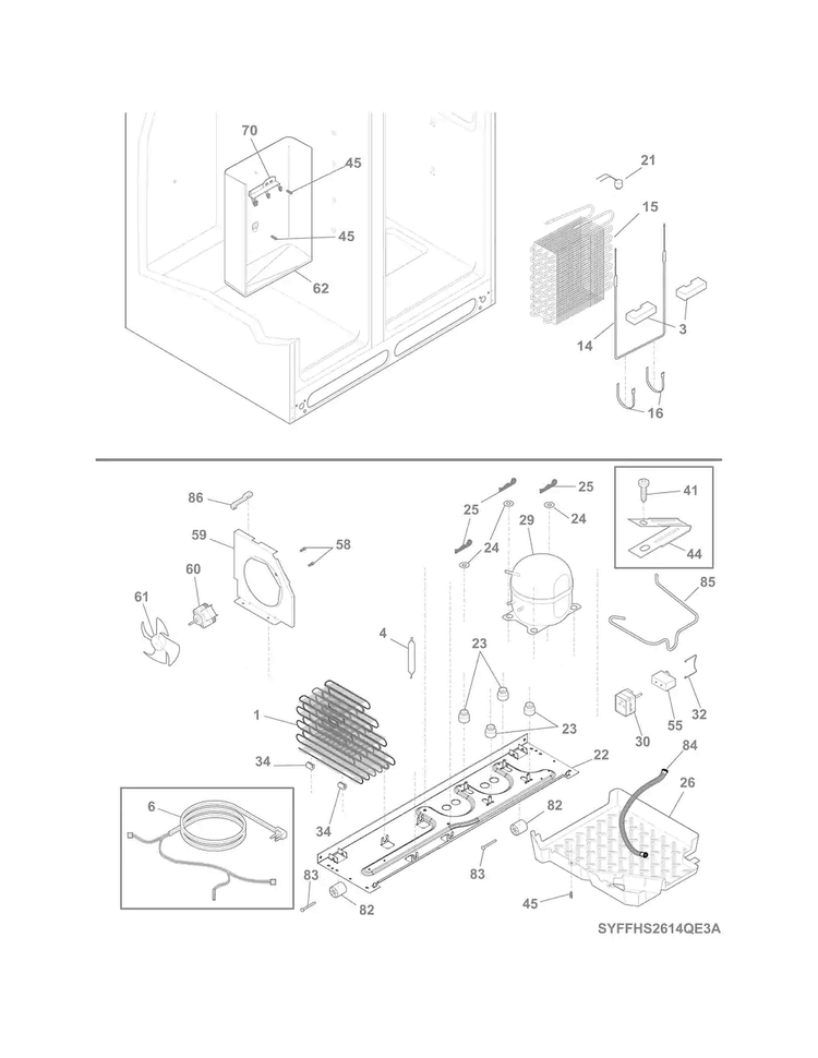 System Diagram and Parts List for FFHS2611PFCA  Frigidaire Refrigerator