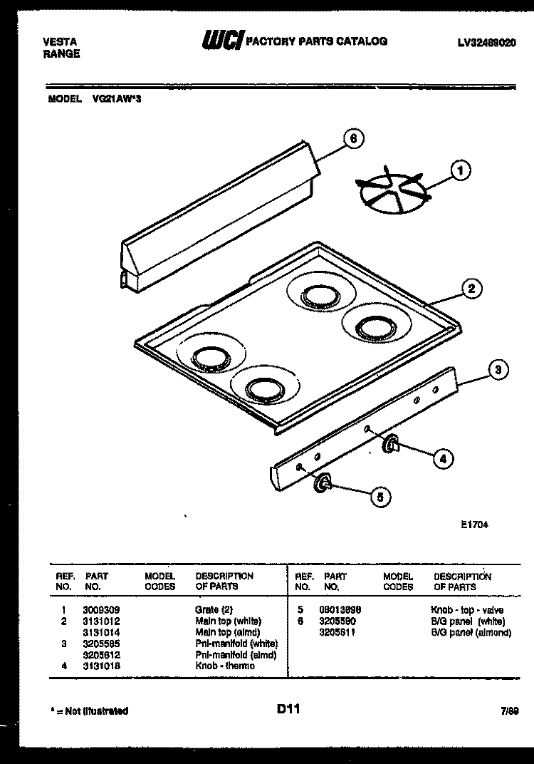 COOKTOP PARTS Diagram and Parts List for VG21AW3  Tappan Range