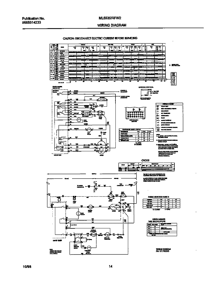131780000 WIRING DIAGRAM Diagram and Parts List for MLSE62RFW2  Frigidaire Washer Dryer Combo