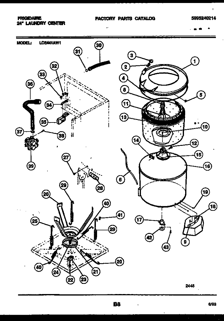 TUBS, WATER VALVE AND LID SWITCH Diagram and Parts List for LCE441AL1  Frigidaire Washer
