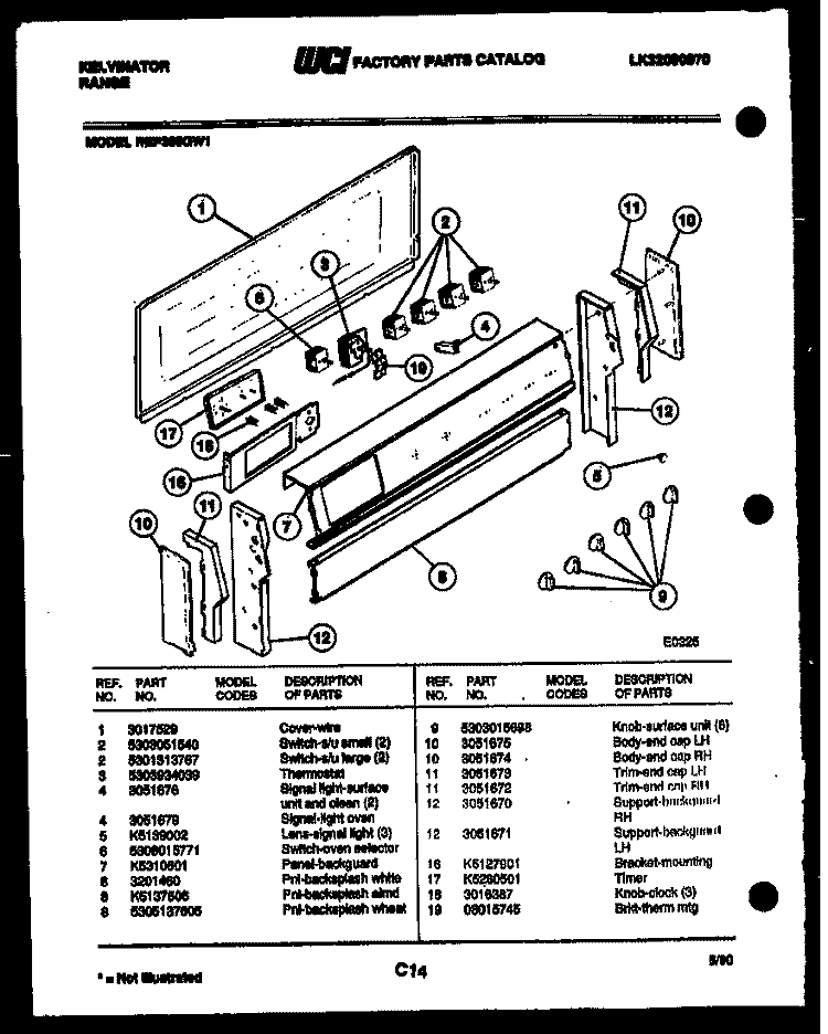 BACKGUARD PARTS Diagram and Parts List for REP305GD1  Kelvinator Range