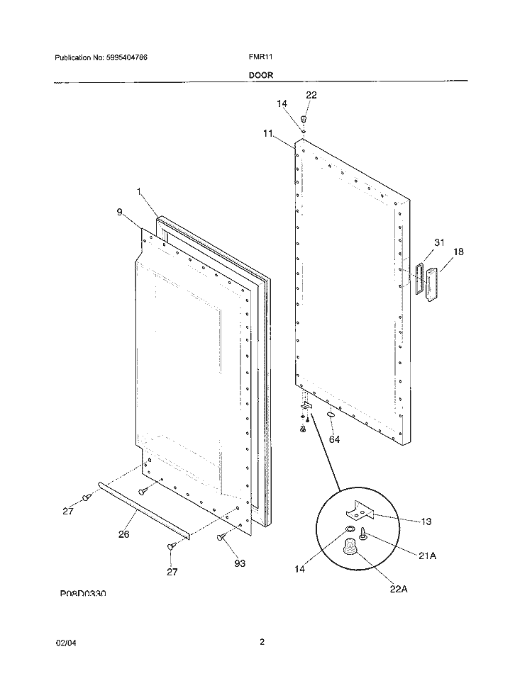 DOOR Diagram and Parts List for FMR11  Electrolux Freezer