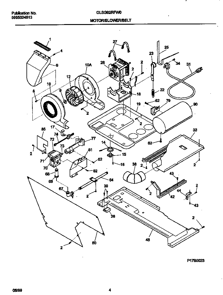 P17B0023 DRY MTR, BELT Diagram and Parts List for GLSG62RFW0  Gibson Washer Dryer Combo