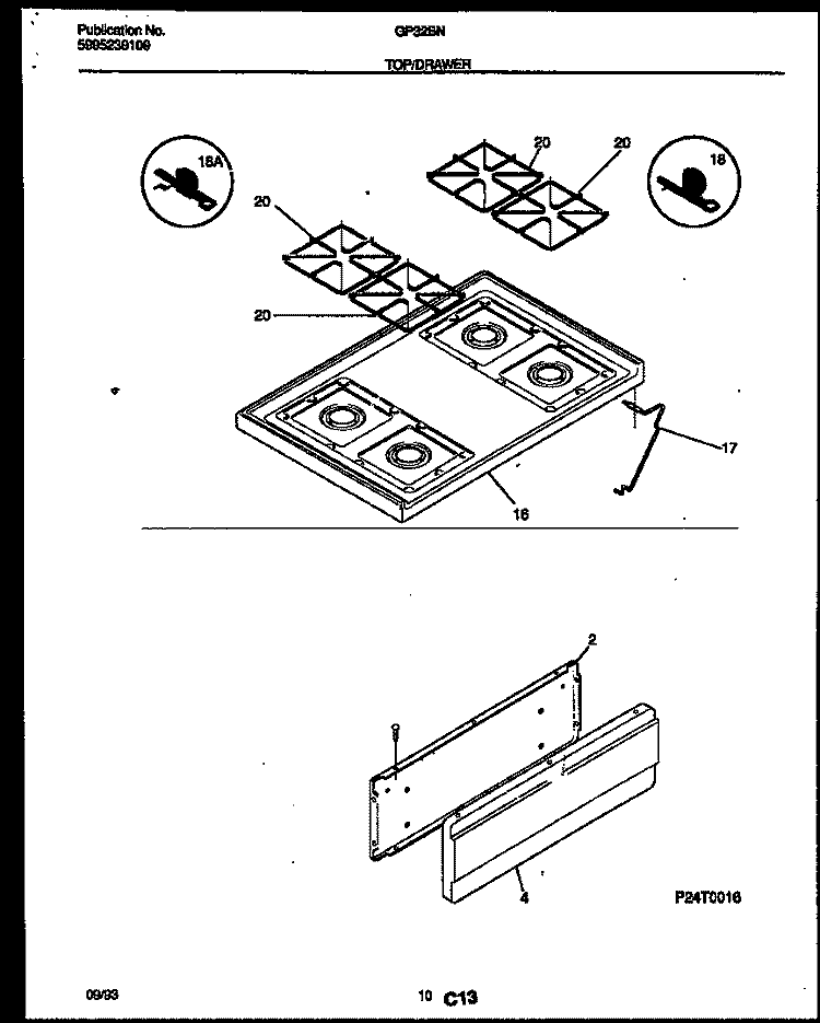 COOKTOP AND DRAWER PARTS Diagram and Parts List for GP32BNL7  Frigidaire Range