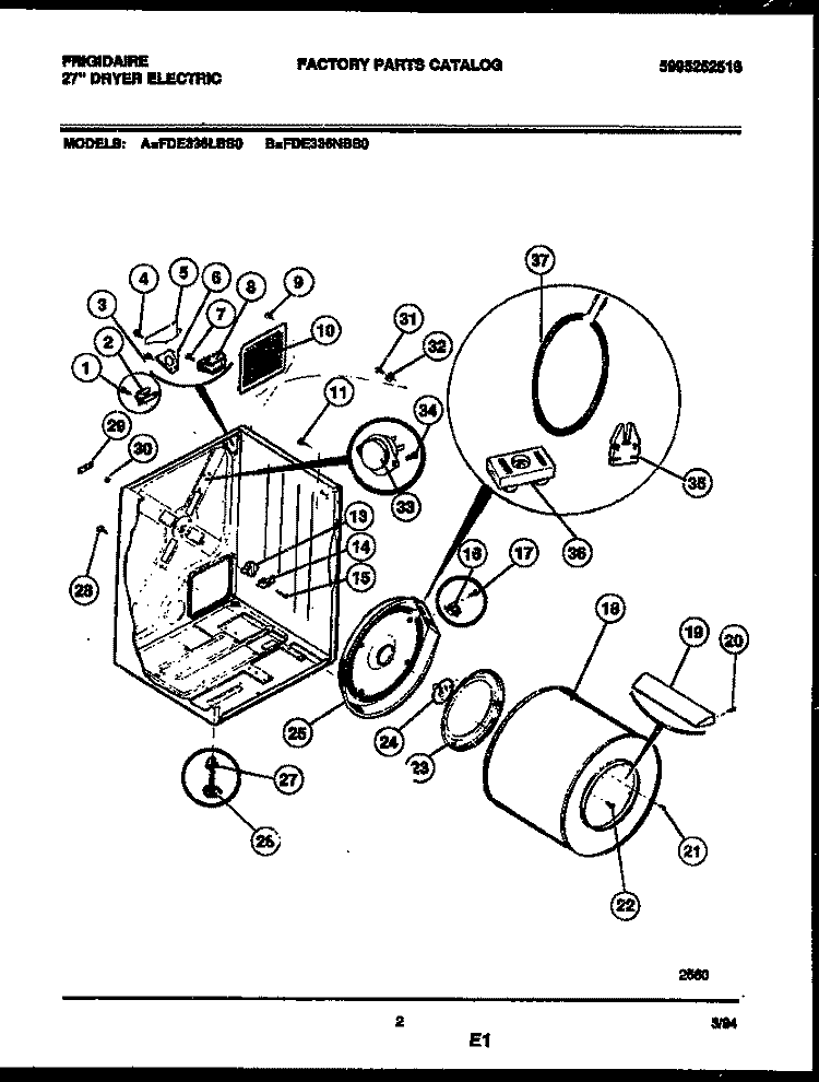CABINET AND COMPONENT PARTS Diagram and Parts List for FDE336LBS0  Frigidaire Dryer