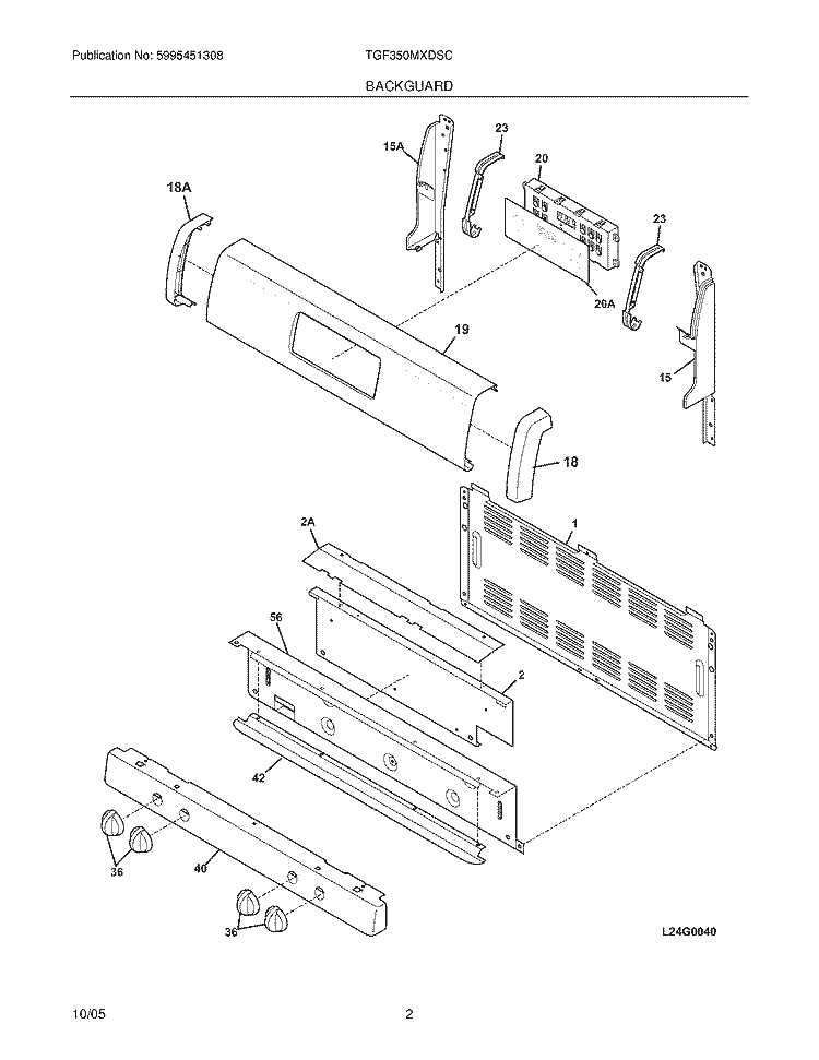 BACKGUARD Diagram and Parts List for TGF350MXDSC  Tappan Range