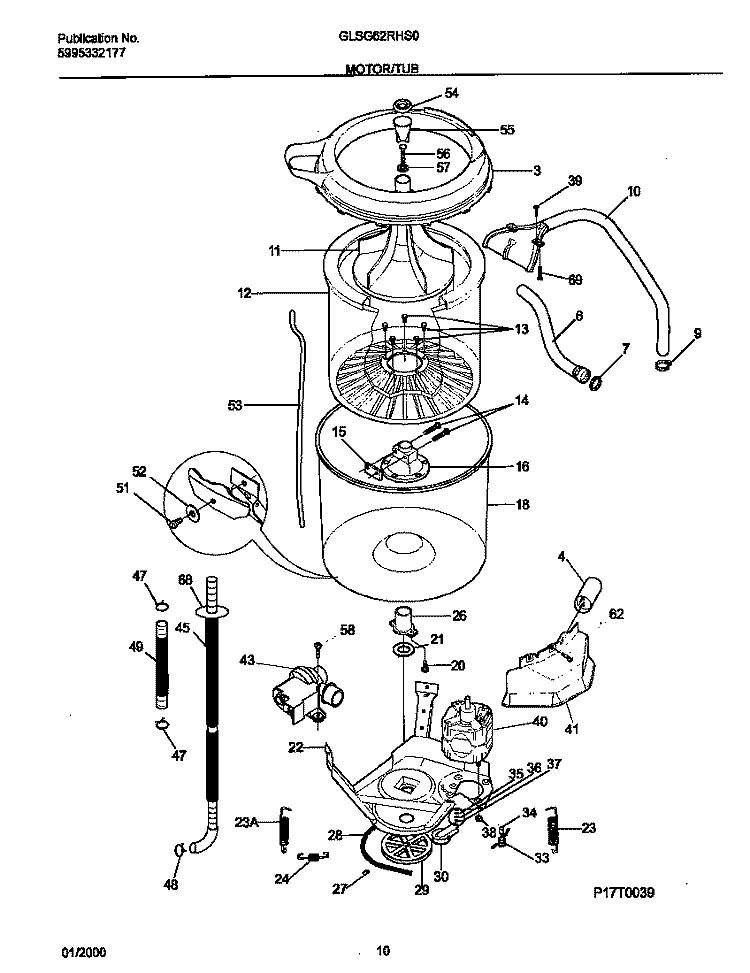 P17T0039 WSHR MTR, HOSE Diagram and Parts List for GLSG62RHS0  Gibson Washer Dryer Combo