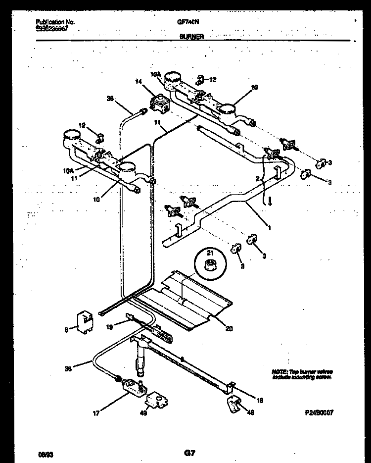 BURNER, MANIFOLD AND GAS CONTROL Diagram and Parts List for GF740ND7  Frigidaire Range