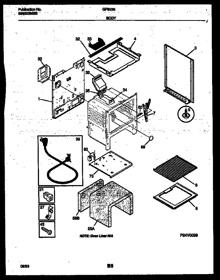 BODY PARTS Diagram and Parts List for GF600ND8  Frigidaire Range