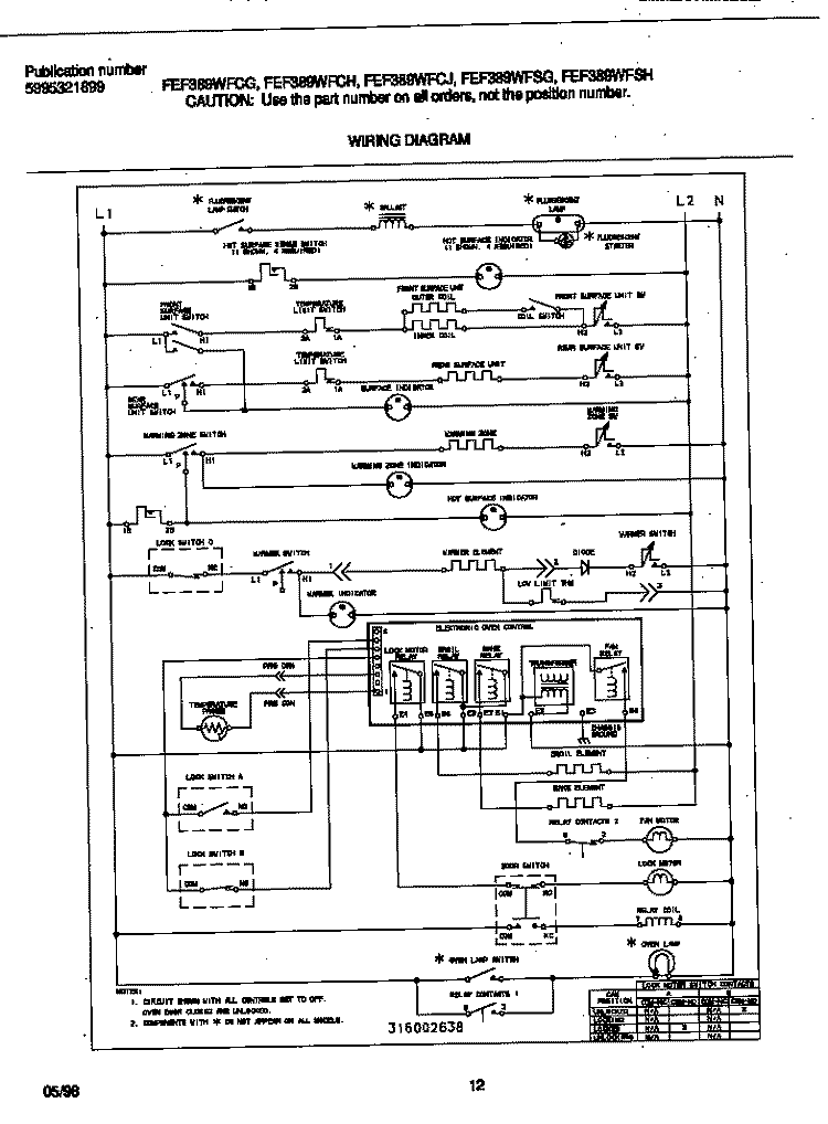 WIRING DIAGRAM Diagram and Parts List for FEF389WFCG  Frigidaire Range