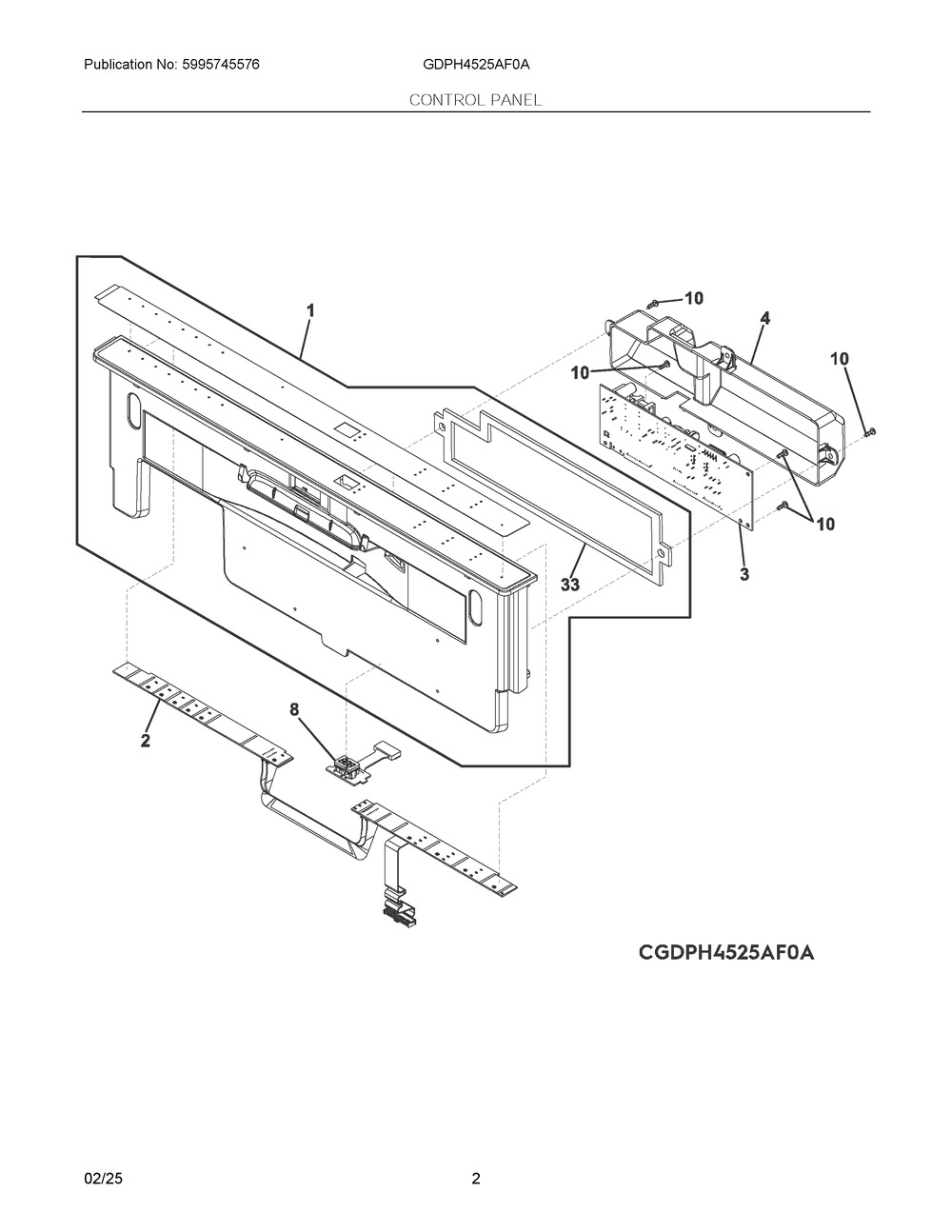 Control Panel Diagram and Parts List for GDPH4525AF0A  Frigidaire Dishwasher