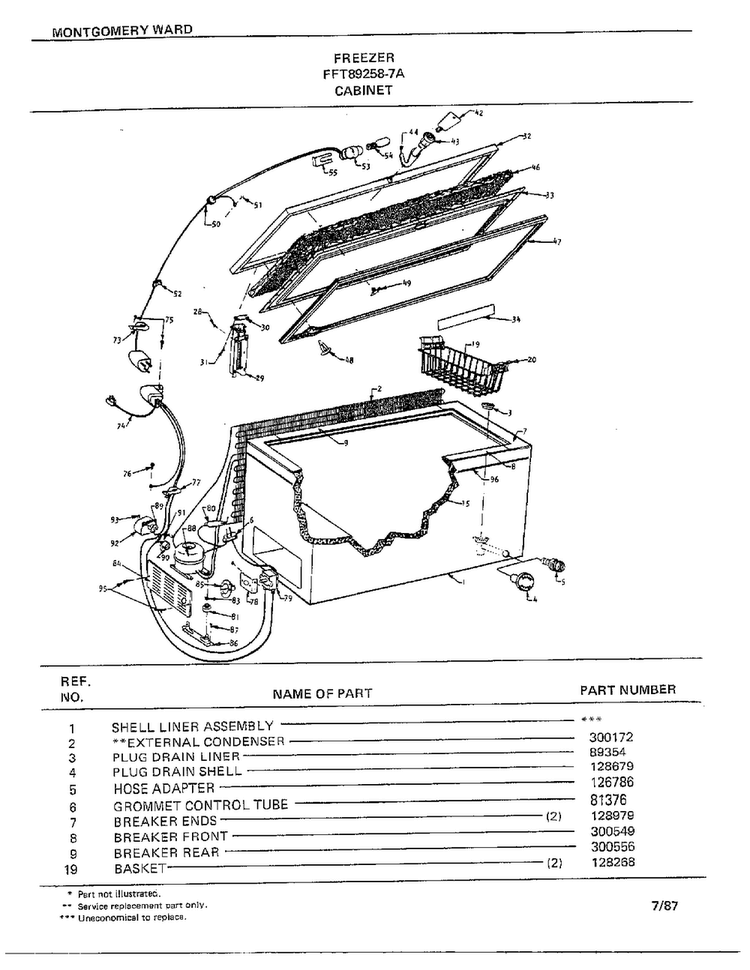 Freezer Diagram and Parts List for 89258-7A  Frigidaire Freezer