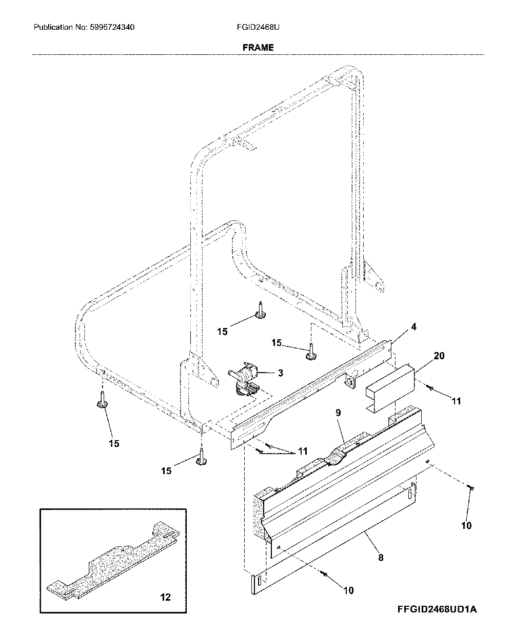 Frame Diagram and Parts List for FGID2468UF2A  Frigidaire Dishwasher