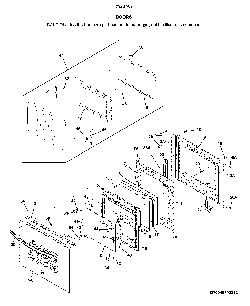 Doors Diagram and Parts List for 79049602317  Kenmore Microwave