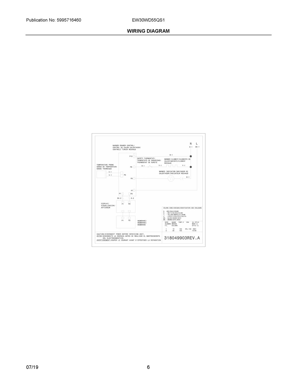 Wiring Diagram Diagram and Parts List for EW30WD55QS1  Frigidaire Warming Drawer